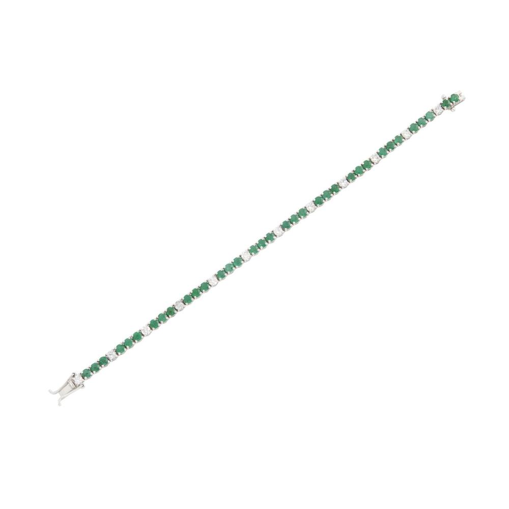 18CT WHITE GOLD, EMERALD AND DIAMOND BRACELET