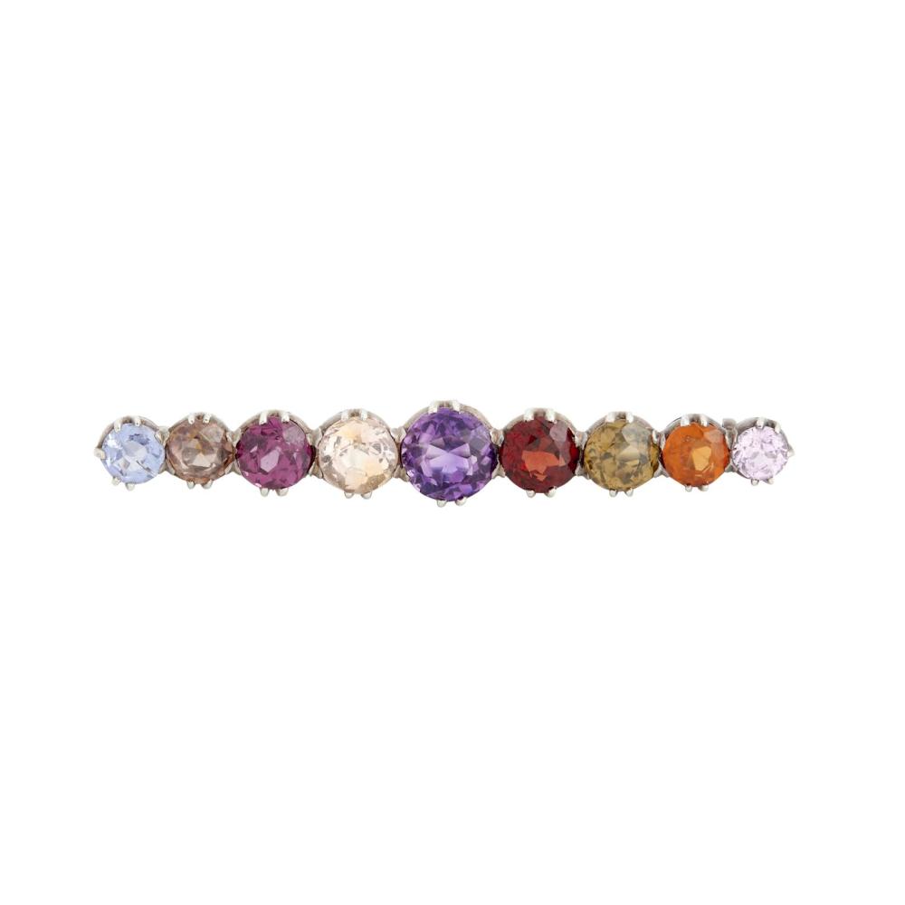 STERLING SILVER AND GEM-SET BROOCH, RETAILED BY PERCY MARKS