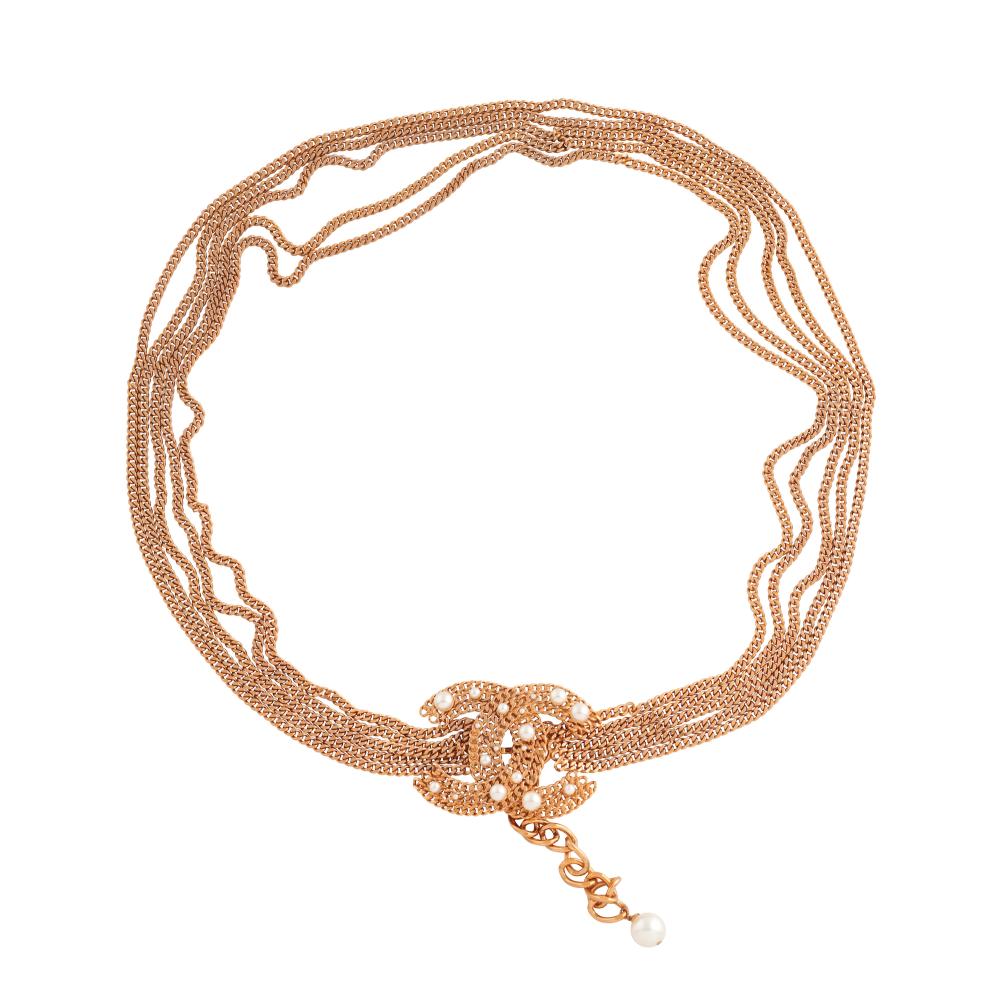 CHANEL BELT, CC FAUX PEARL CHAIN BELT