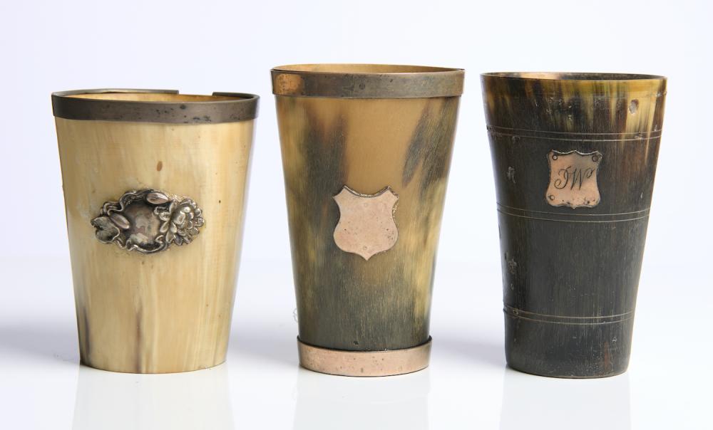 SEVEN ANTIQUE HORN BEAKERS 19TH CENTURY