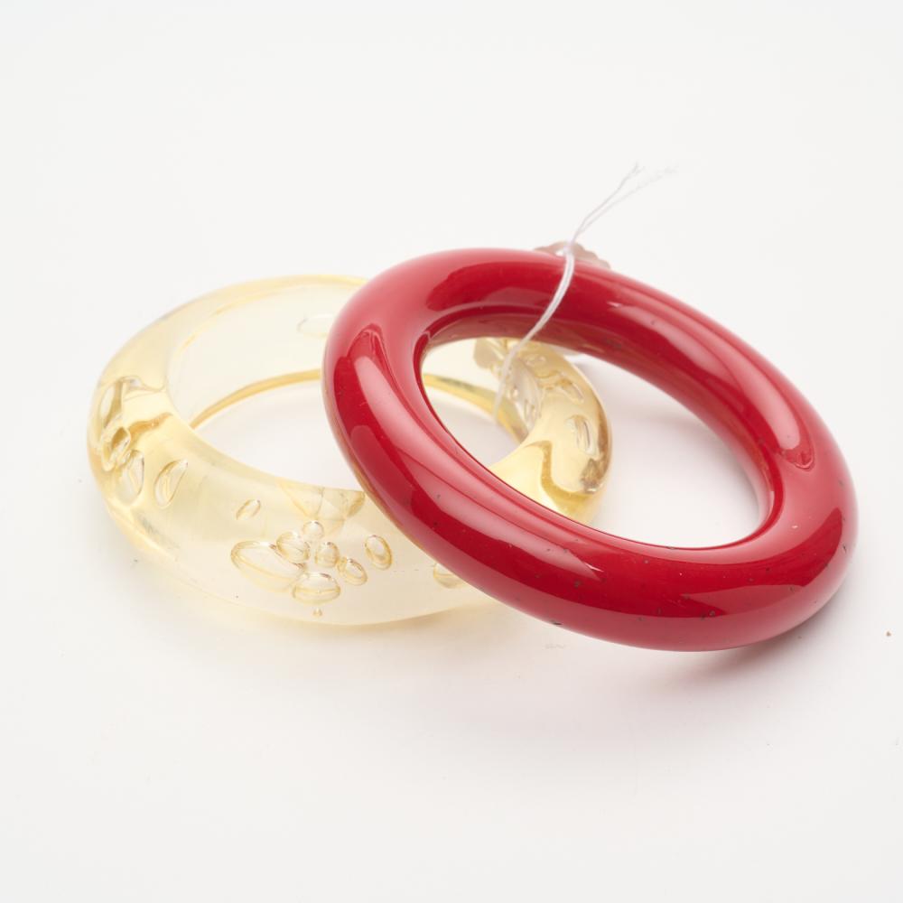 TWO VINTAGE BANGLES ONE RED RESIN