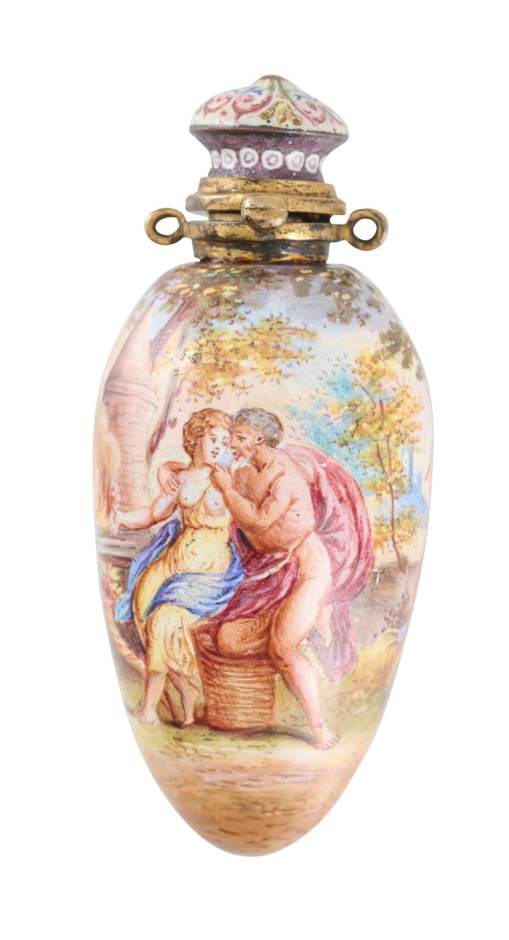 A VIENNA ENAMELLED SILVER SCENT BOTTLE BY HERMANN RATZERSDORFER, CIRCA 1900