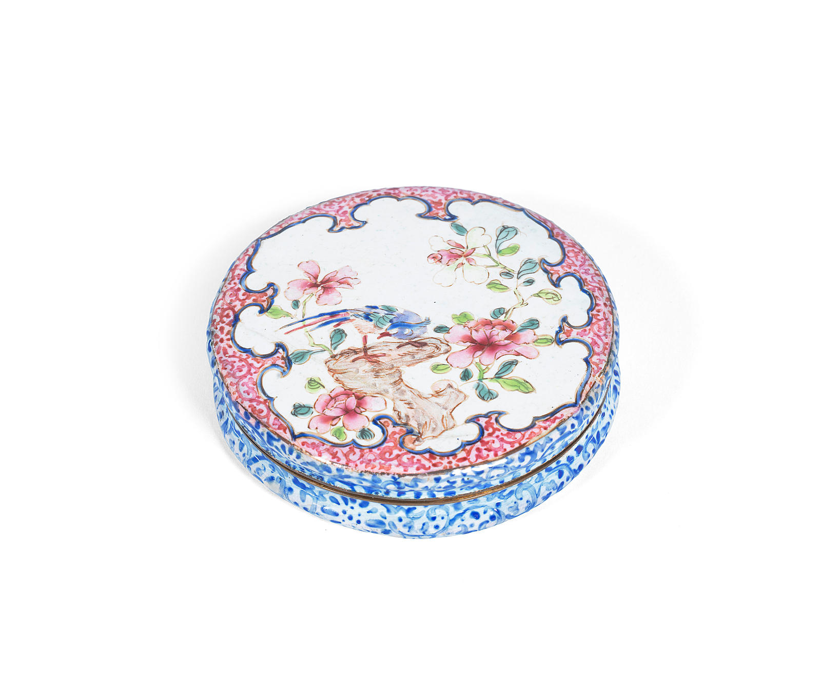 A small painted enamel box and cover 18th/19th century