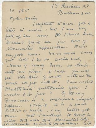 THOMAS (EDWARD) Autograph letter signed ("E.T
