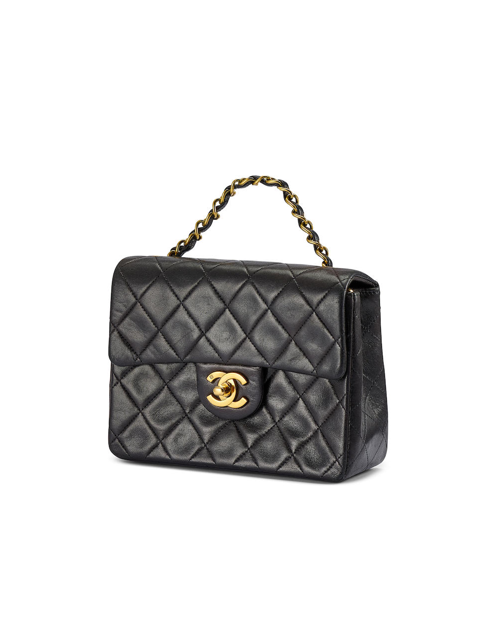 Chanel: Black Lambskin Square Single Flap Bag