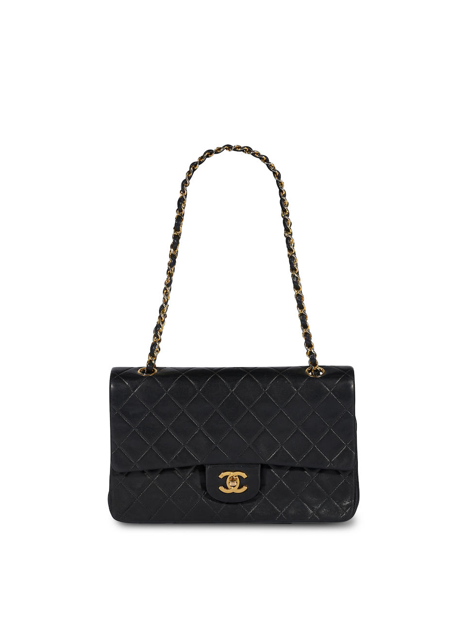 CHANEL: BLACK QUILTED LAMBSKIN MEDIUM CLASSIC FLAP BAG...