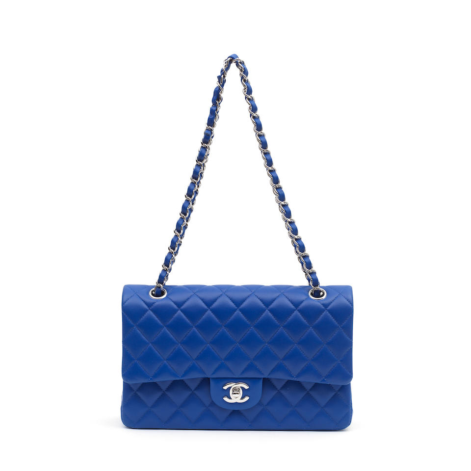 A ROYAL BLUE QUILTED LAMBSKIN CLASSIC DOUBLE FLAP BAG Chanel
