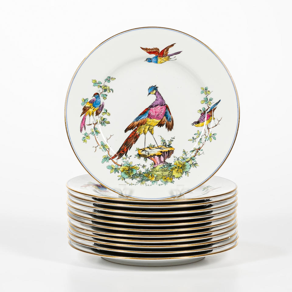 Twelve Copeland Spode Bird-decorated Dinner Plates