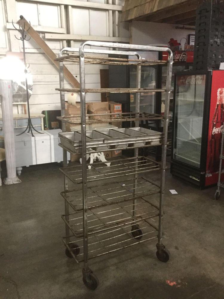 Vintage metal rolling bakers rack