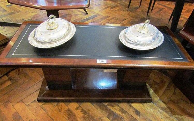 Unusual Art Deco Coffee Table with Tooled Leather Above...