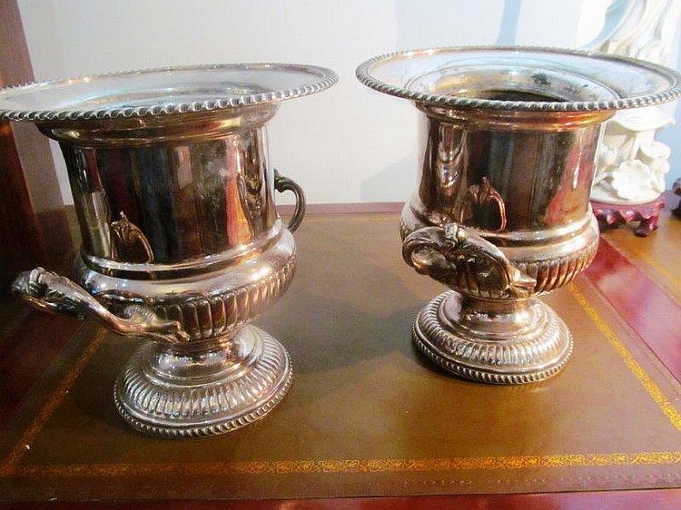 Pair of Antique Silver Plated Ice Buckets of Attractive...