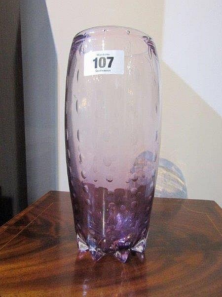 Amethyst Art Glass Vase with Bubble Inclusions 12 Inches High