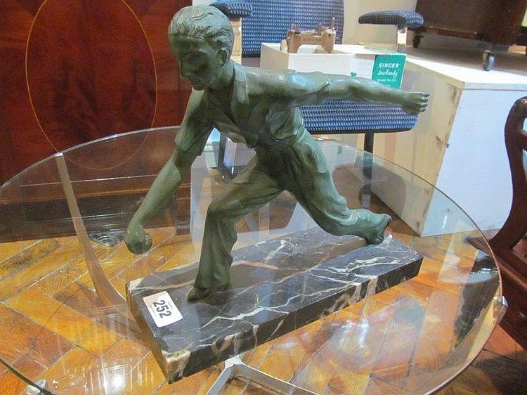 Verdigris Painted Metal Model of Pentaquee Player on...