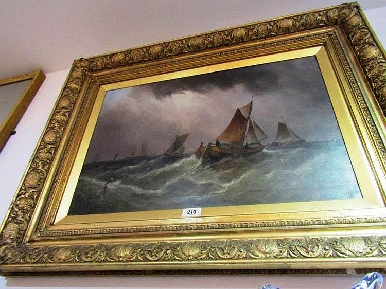 Nillson Hunt Ships on Stormy Sea Oil On Canvas Signed and...