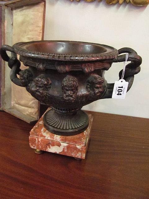 Antique Bronze Urn on Stepped Marble Base
