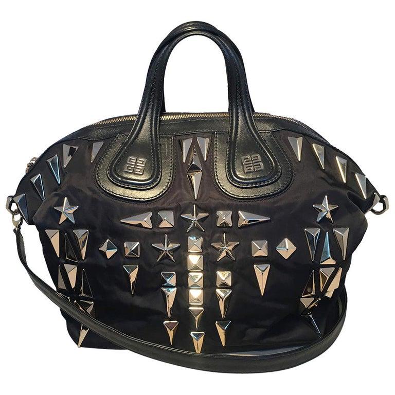 Givenchy Black Nylon and Leather Silver Studded Medium