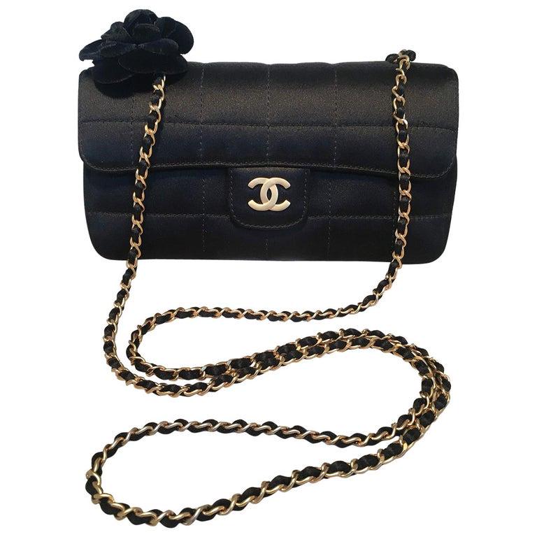 Chanel Quilted Black Silk Mini Camellia Classic Flap