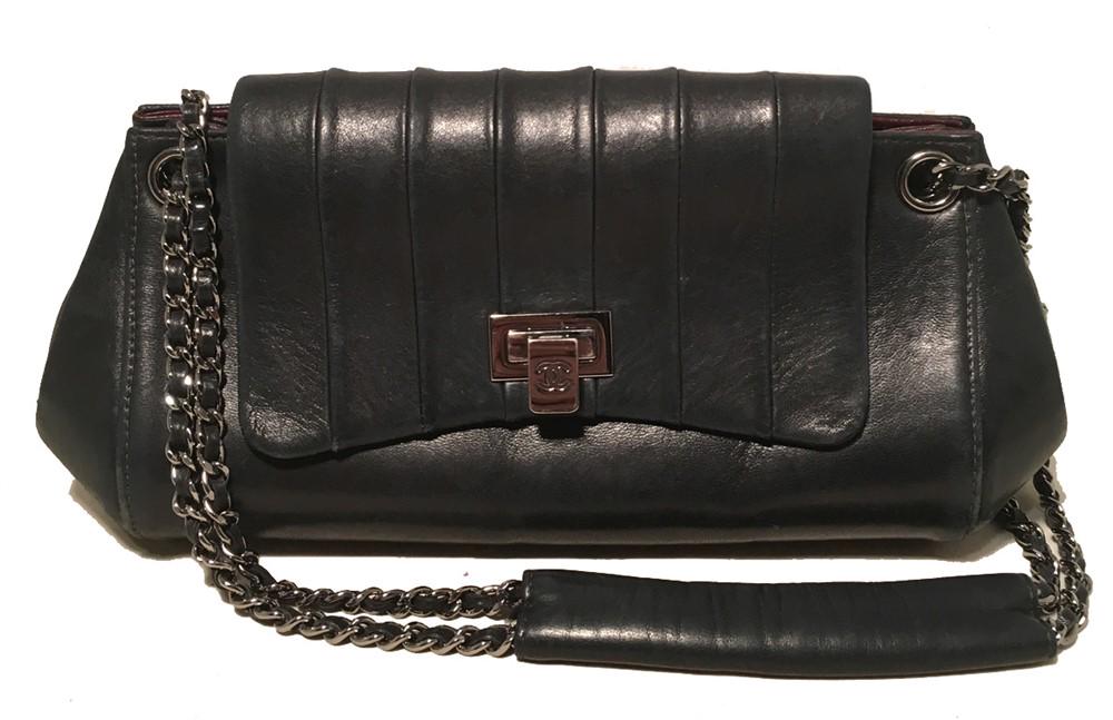 Chanel Black Leather Pleated Top Flap Classic Shoulder