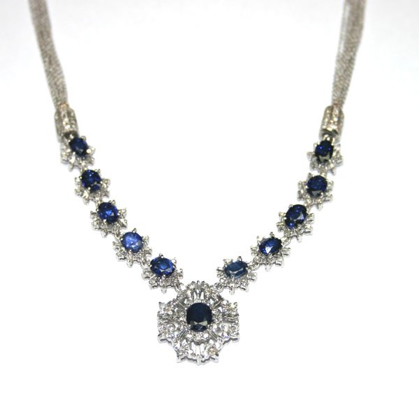 4596: 13,CT DIAMOND & SAPPHIRE 14K GOLD NECKLACE 26 GR