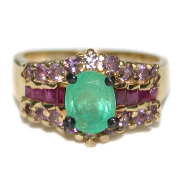 5666: 2,CT MULTI COLOR  GEM  14K GOLD  RING  .