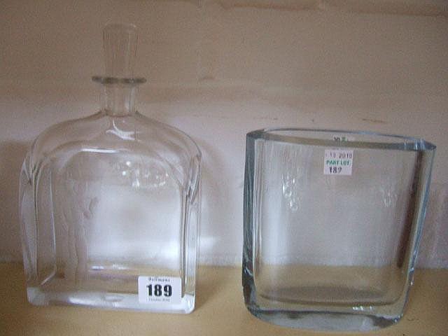 An Orrefors etched glass decanter and stopper of