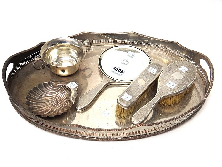 Silver and silver mounted wares, comprising; a hand mirror, a hairbrush and