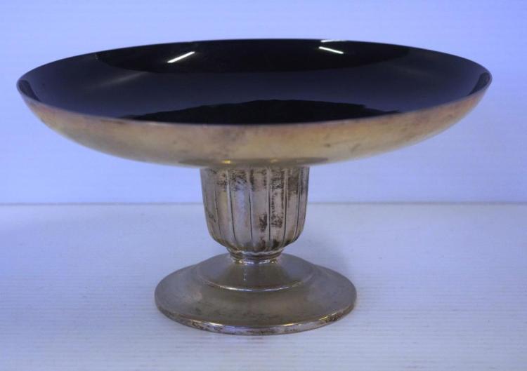 American Art Deco sterling silver footed bowl with black enamelled bowl