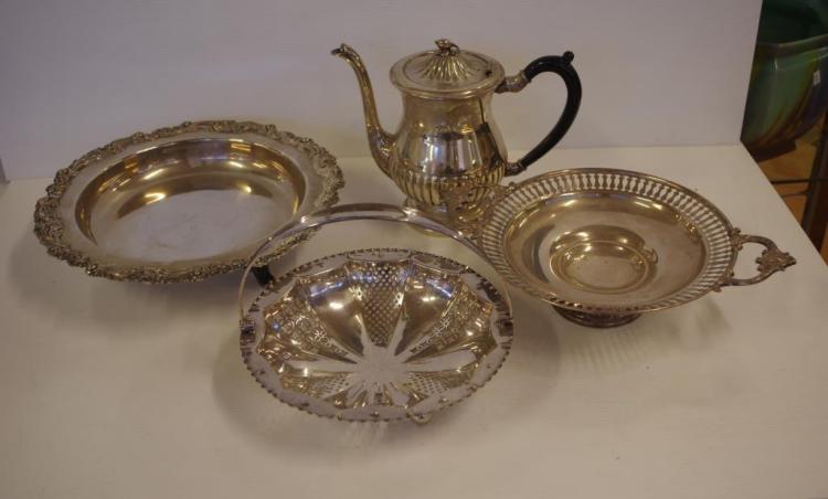 Two silver plated serving bowls and comport together with...