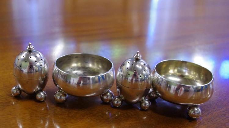 Two sterling silver salt & pepper pairs salts hallmarked Sheffield 1880