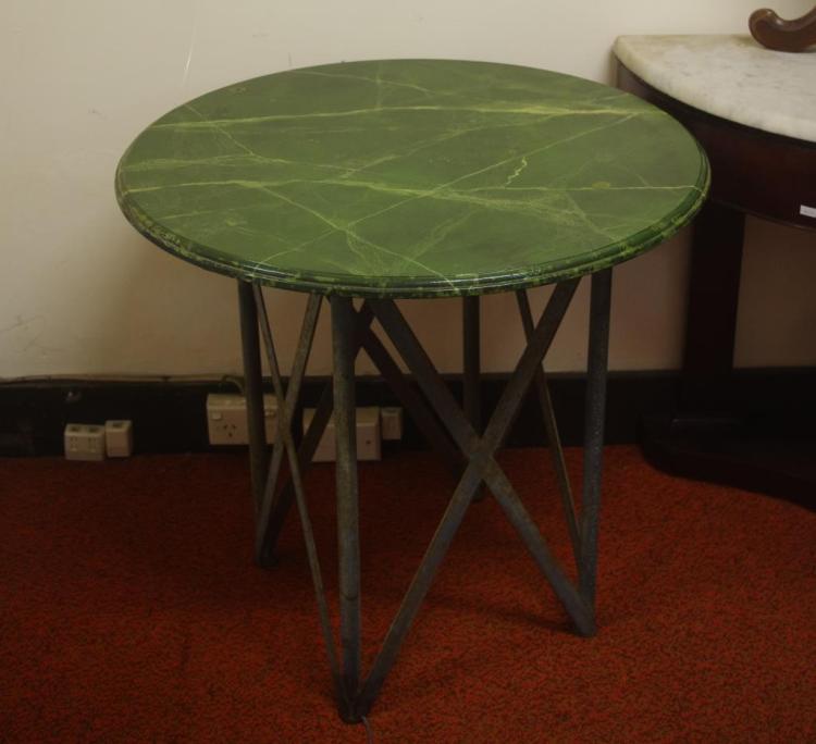 Industrial style occasional table with forged iron base