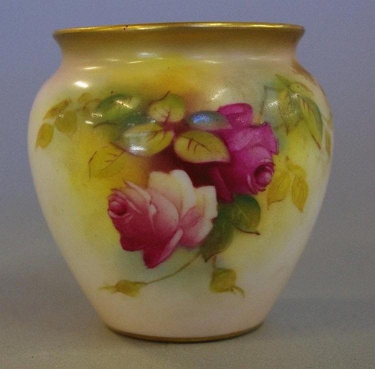 Royal Worcester hand painted rose vase signed M.