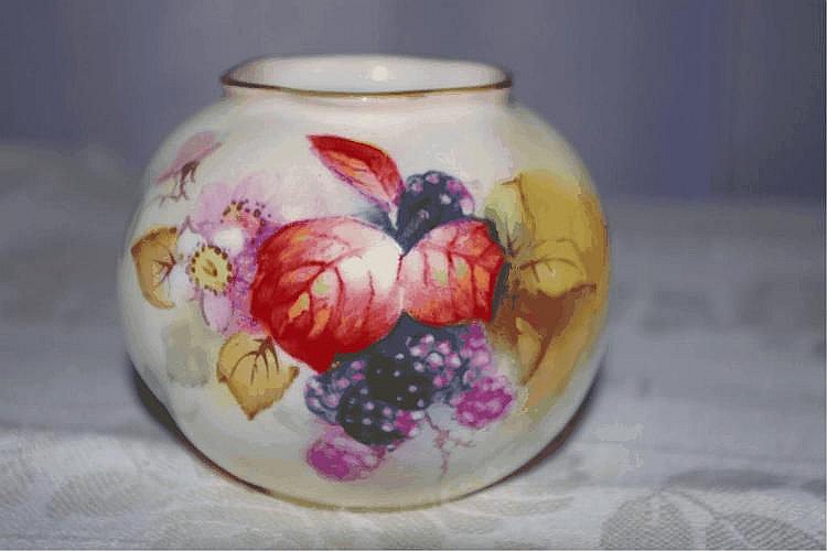 Royal Worcester ball vase painted with fruit