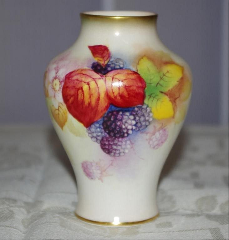Royal Worcester vase painted with fruit signed