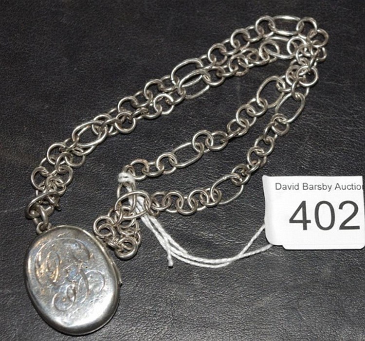 Victorian sterling silver locket and chain