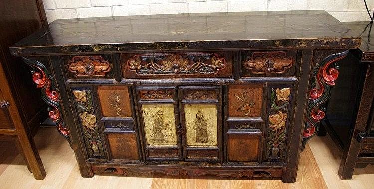 Antique Chinese lacquered altar cabinet with 3