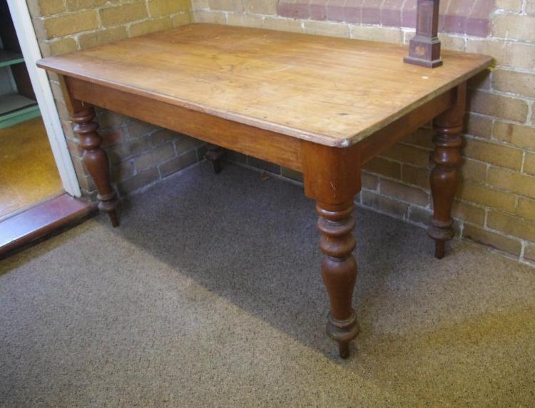 Rustic antique farmhouse table with turned legs