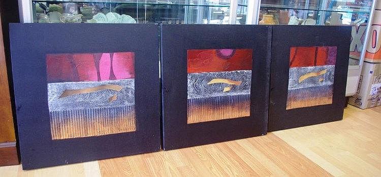 Three contemporary artworks 60cm x 60cm approx.