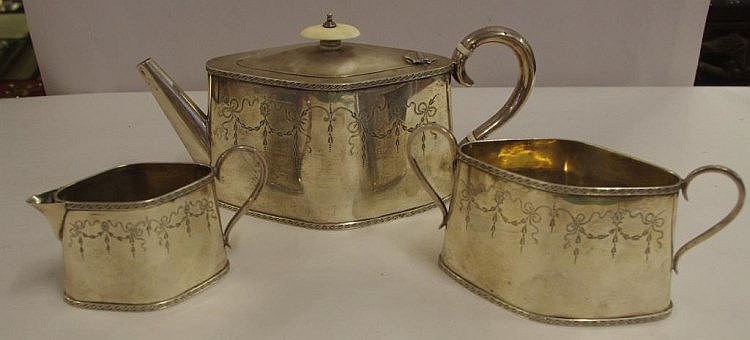 Sterling silver three piece tea service hallmarked...