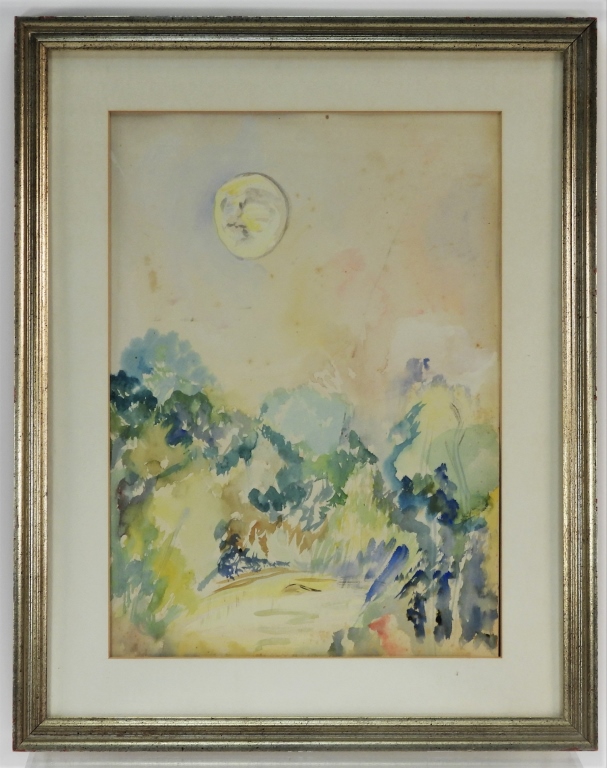 Attr. E.E. Cummings Moon Landscape WC Painting - Attr. Edward Estlin Cummings