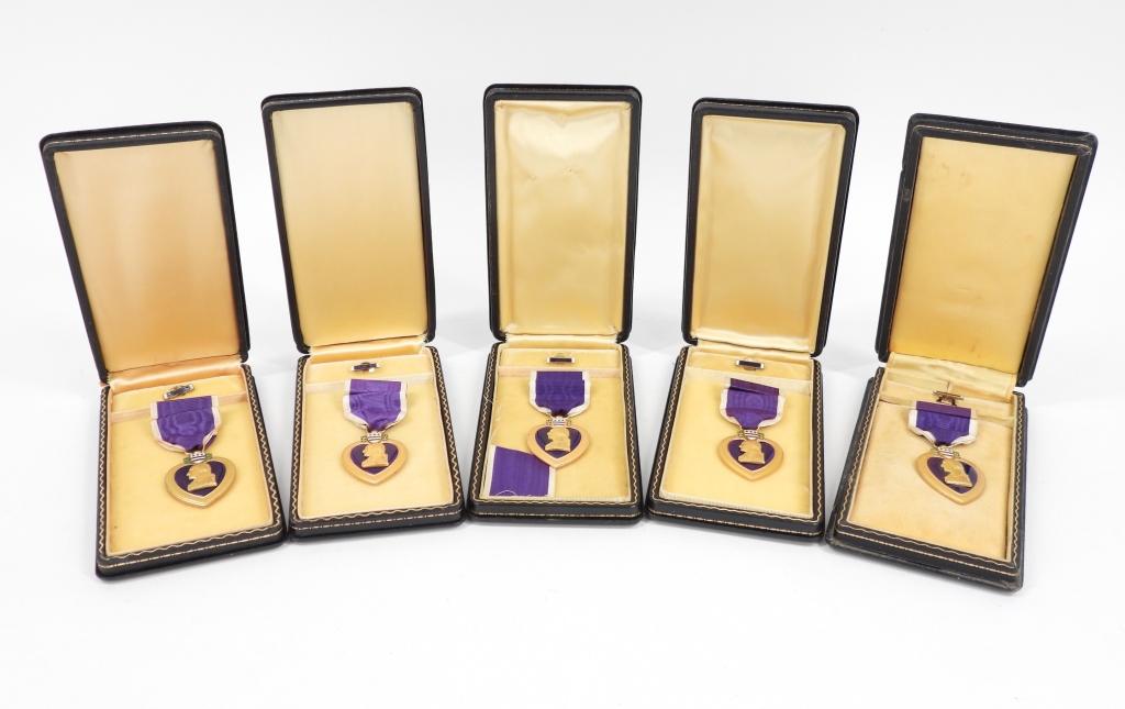 Five Cases Purple Heart Medals