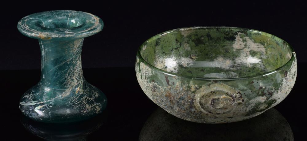 2 Ancient Roman iridescent glass items