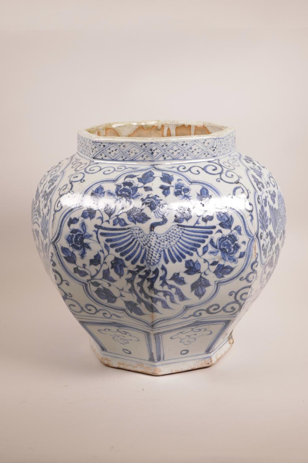 A large Chinese blue and white Ming style pottery...
