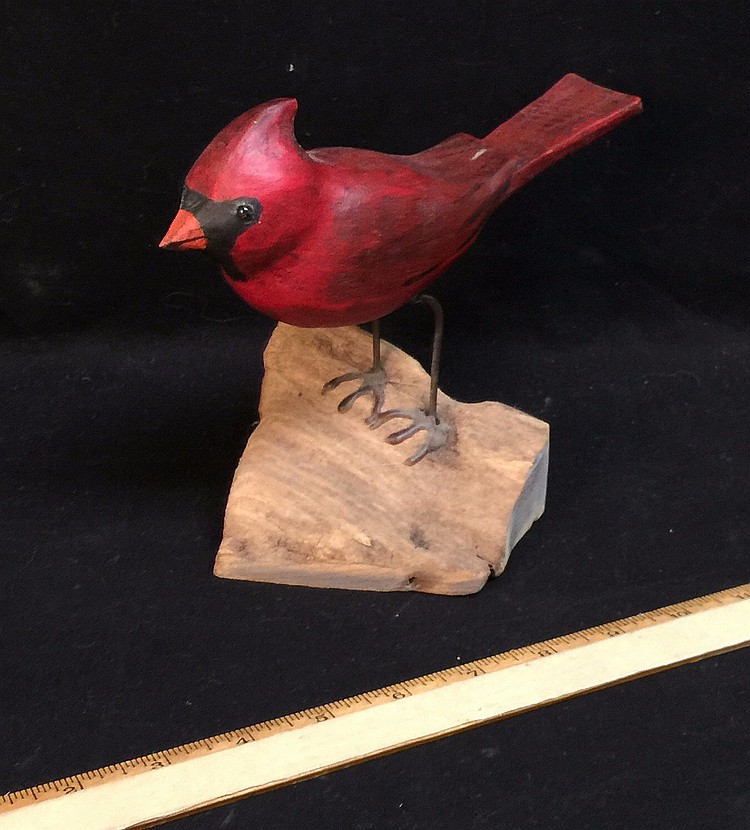 Hand Carved Wood Bird Signed by Artist Chip Corl, Fairfield, PA - Cardinal