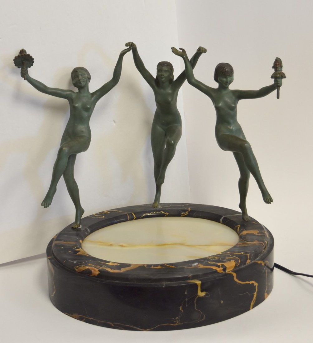 Max Le Verrier(attributed to); Art Deco Figural Lamp
