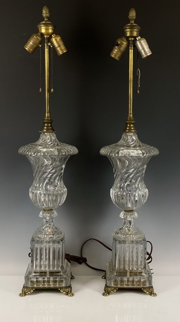 PAIR OF BACCARAT SWIRL CRYSTAL LAMPS