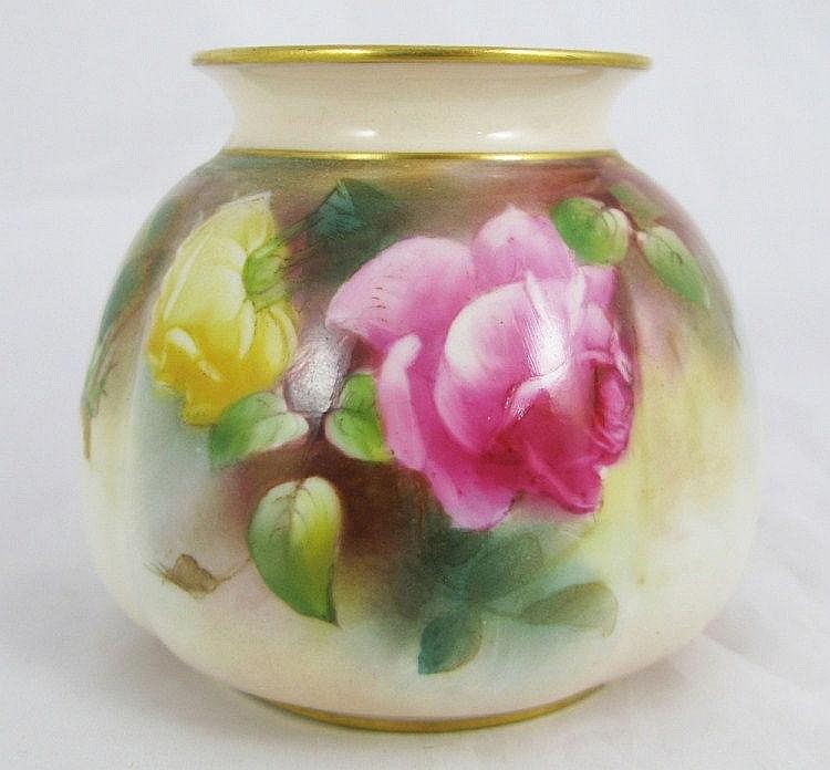 A Royal Worcester Vase with hand painted rose