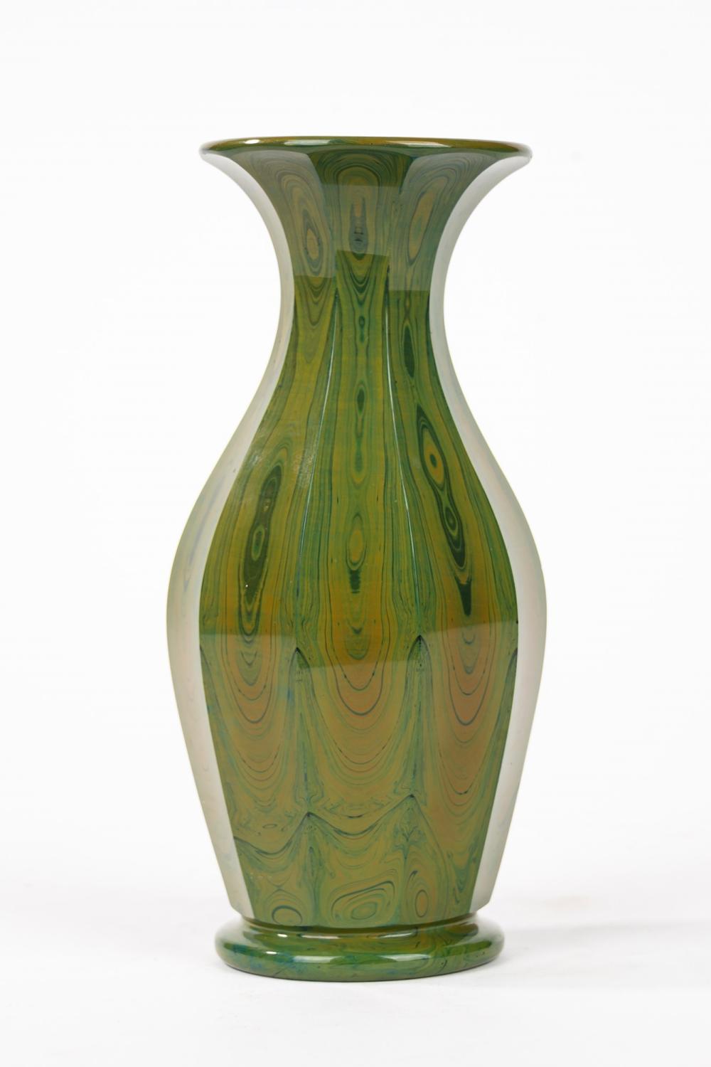 Small green lithyalin glass vase, Bohemia, 19th century
