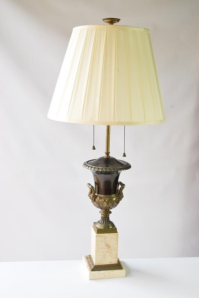 Large Urn Lamp Mounted on Marble Base