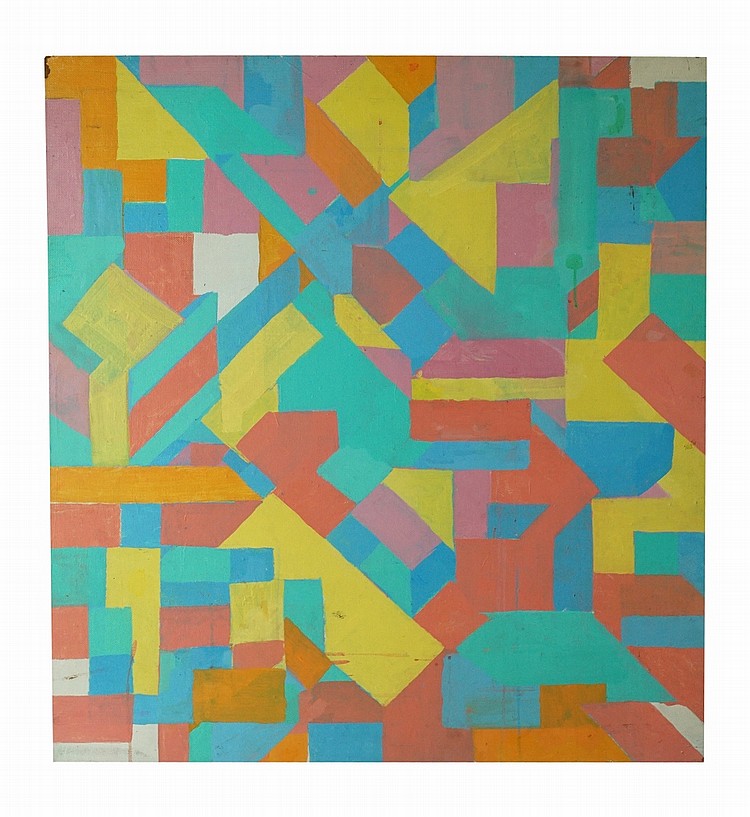 Colorful Abstract Oil on Board Painting