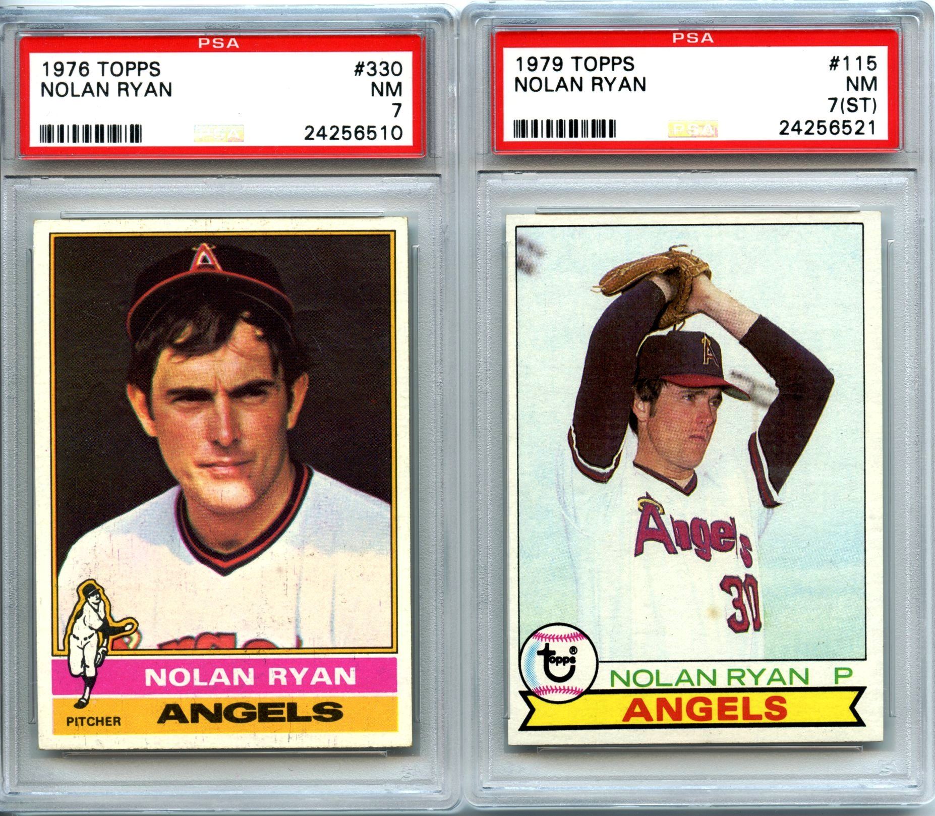 1976 & 1979 Topps Nolan Ryan Pair Graded PSA 7 NM